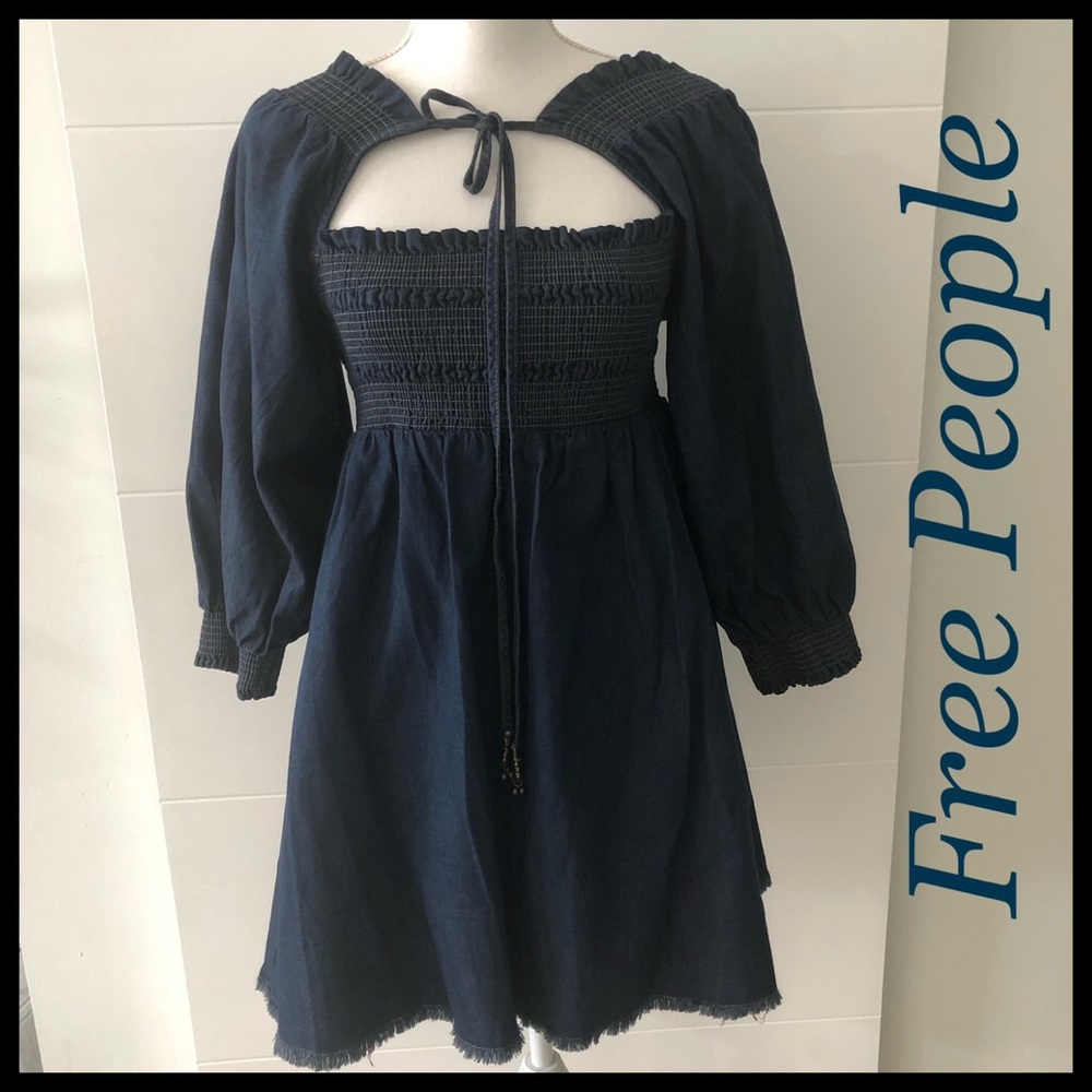 NWOT Free People Smock Bodice Denim Babydoll dress
